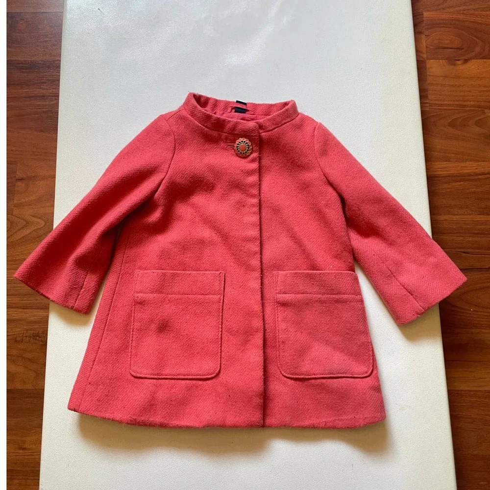 Baby Gap Wool Blend Coral Swing Coat with Embellished Button  • Size 3 🗣
